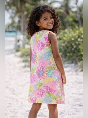 Tommy Bahama Girls Floral Dress Size 5 Pink Tropical Sleeveless Shift Back